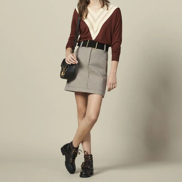 Sandro Paris Brown Open Knit V-Neck Sweater, Size FR 1 (US 4) - Picture 2 of 10